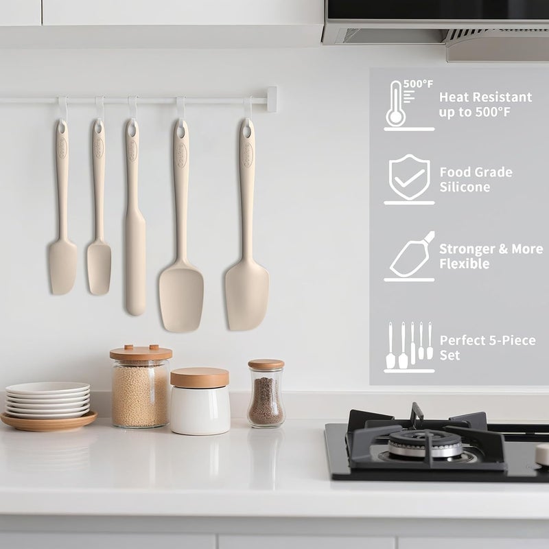 Coukre Silicone Spatula Set of 5,High Temperature Resistant, Food Grade Silicone, Dishwasher Safe, for Baking, Cooking (Pure Beige) - Image 4